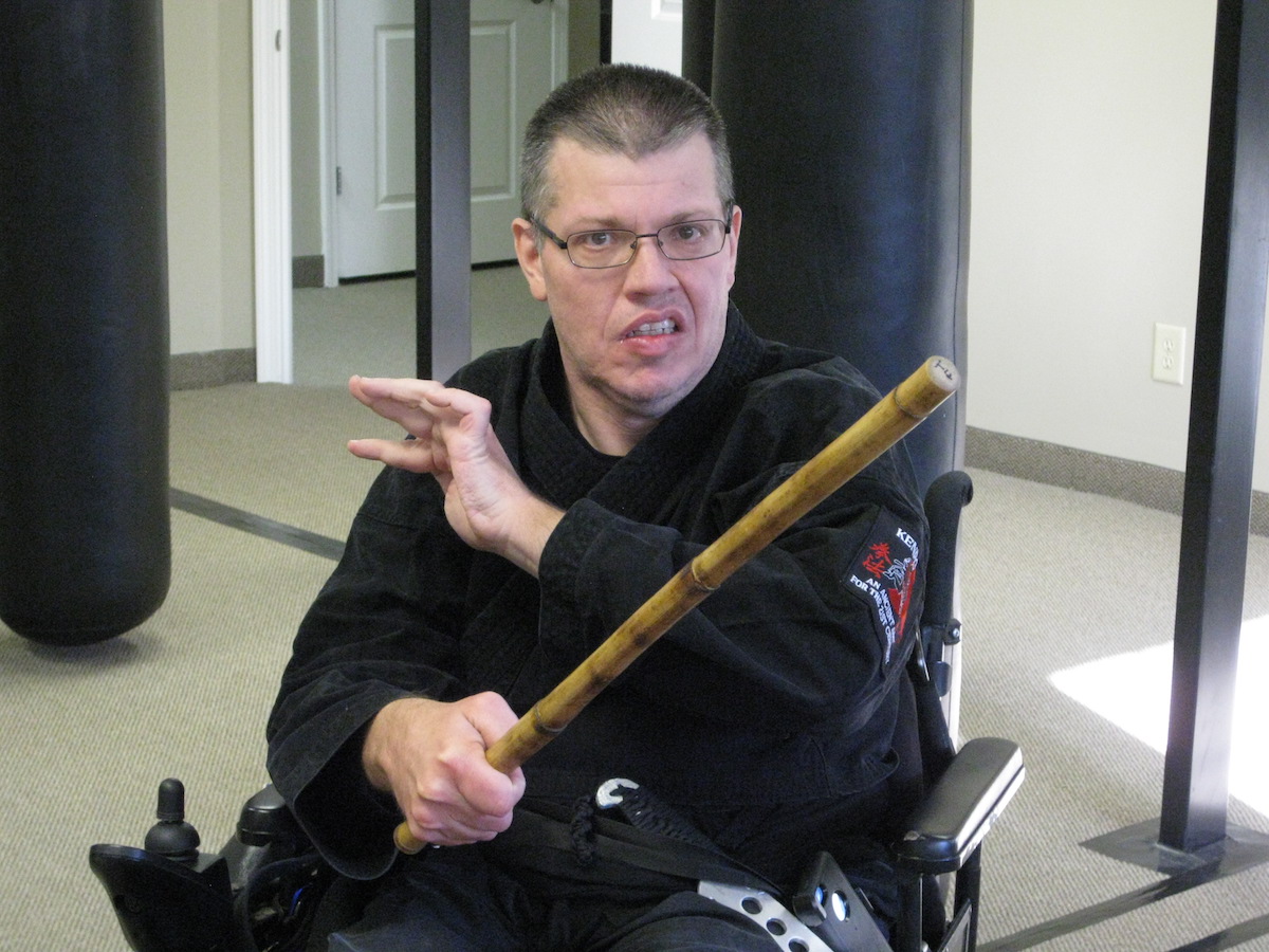 Darrell Mattingly at the dojo using a weapon.