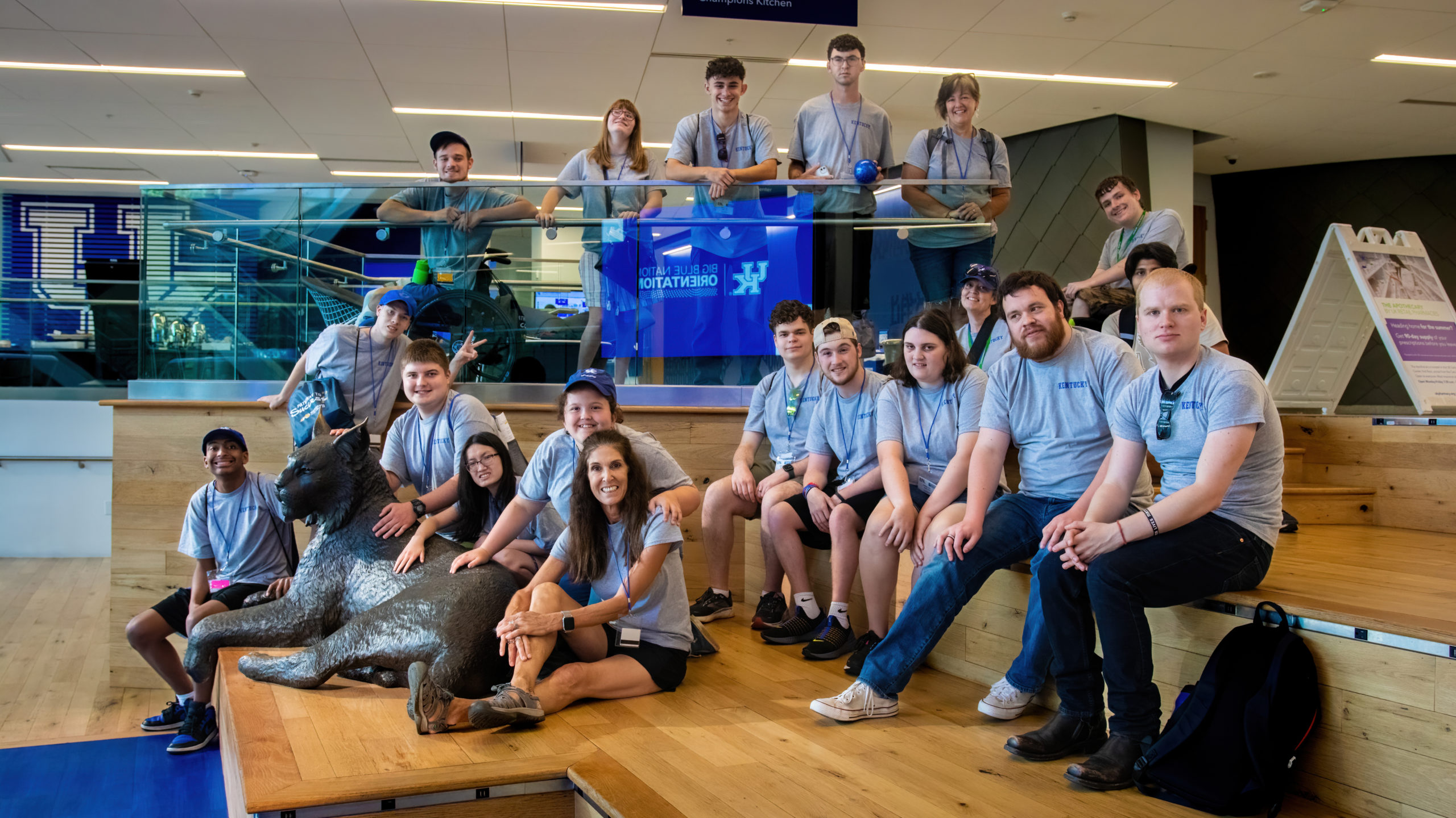 Group picture of camp attendees at the UK Student Center steps