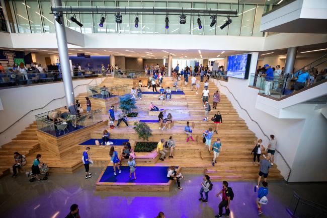 Overhead shot interior of the student center big steps